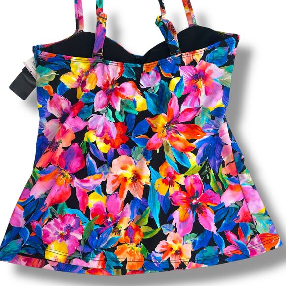 NEW Island Escape Bright Floral Tankini Top Size 6 Tropical Ruffle Swim Suit - Picture 8 of 11